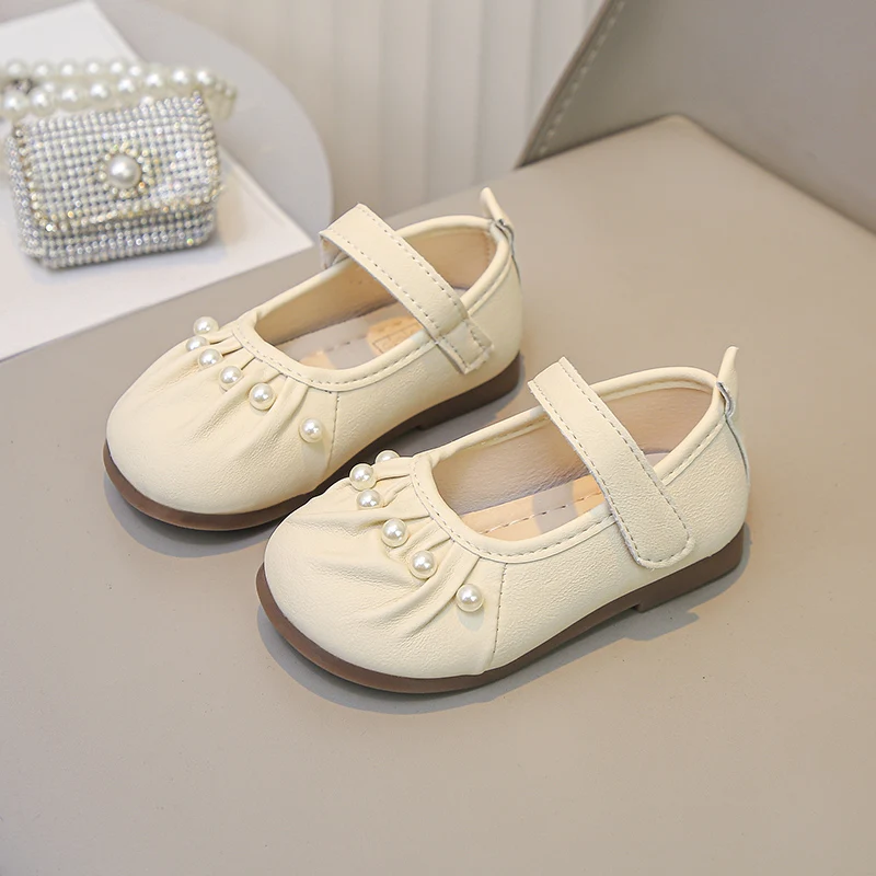 

Mumoresip Kids Pearl Mary Jane Shoes Toddlers Pleated Round-toe Girls Causal Shoes First Walking Non-slip Children Flat Shoes