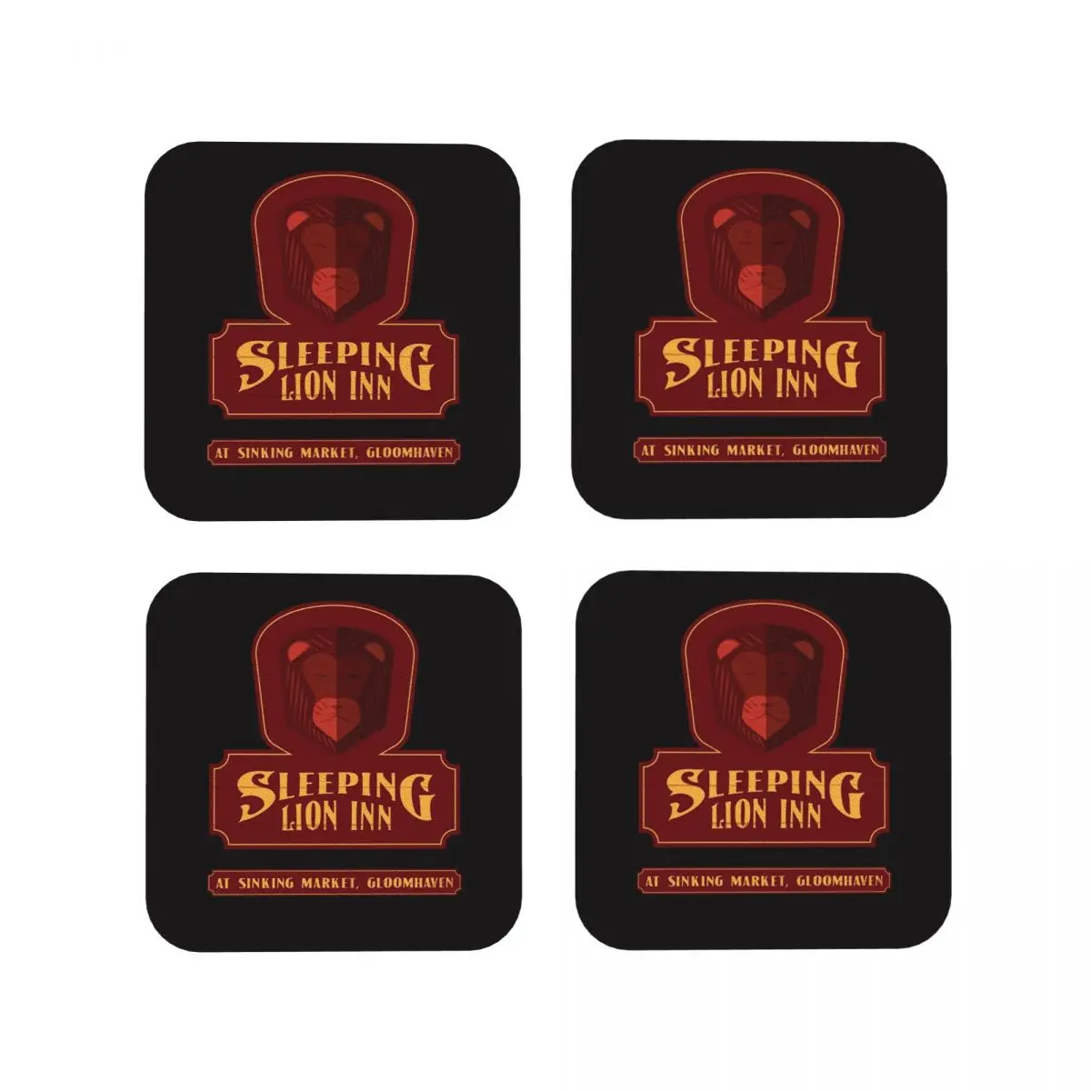 The Sleeping Lion Inn SIgn Coasters Kitchen Placemats Non-slip Insulation Cup Coffee Mats For Decor Home Tableware Pads Set of 4