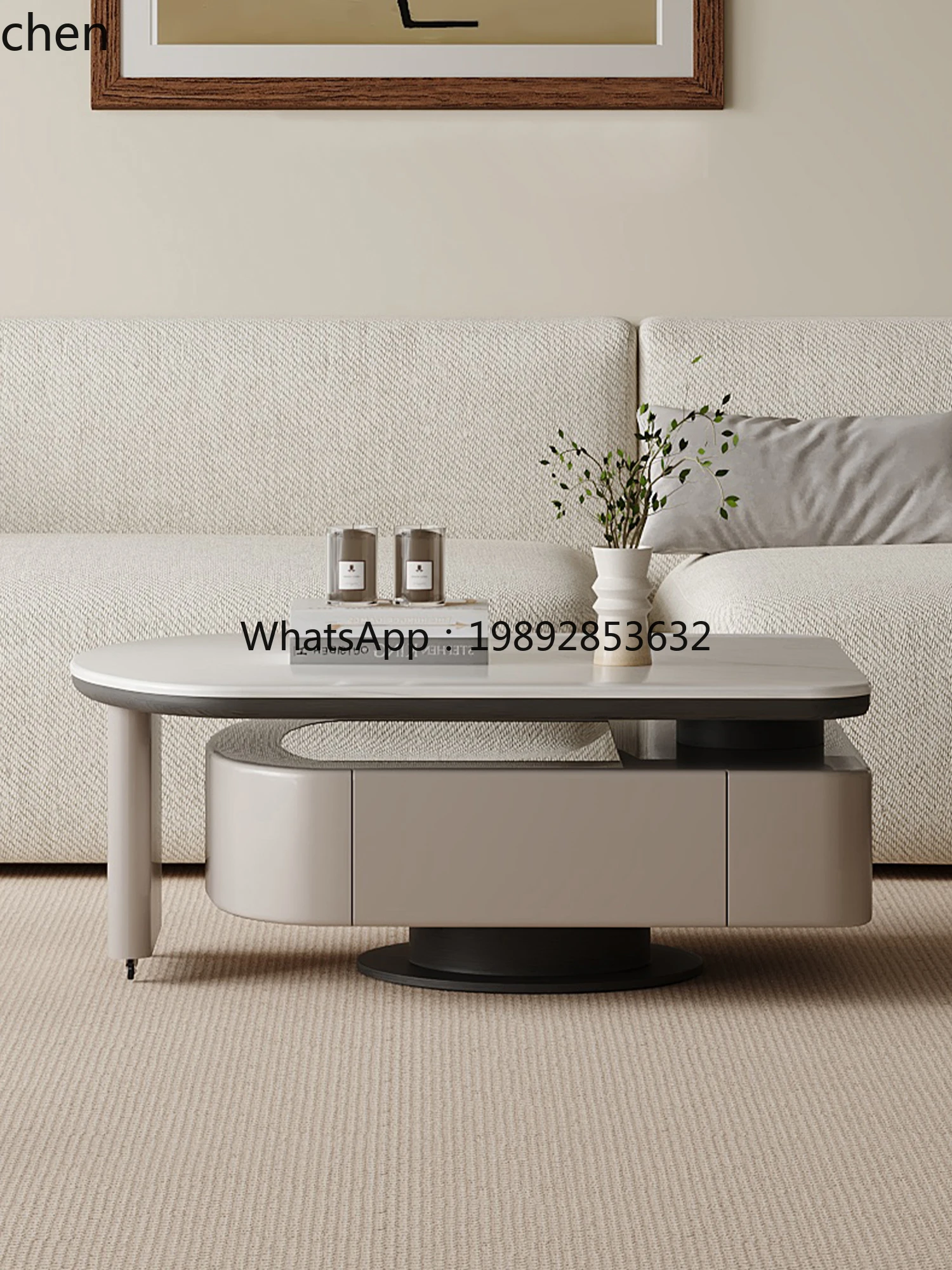 minimalist microcrystalline stone rotating coffee table living room wabi sand wind coffee table TV cabinet combination