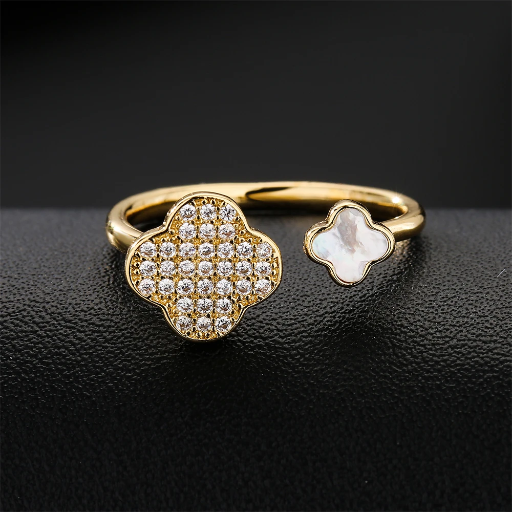 NEWBUY Hot Sale Statement Flower Design Open-End Wedding Ring For Women Luxury AAA CZ Zirconia Engagement Jewelry Femme Bijoux