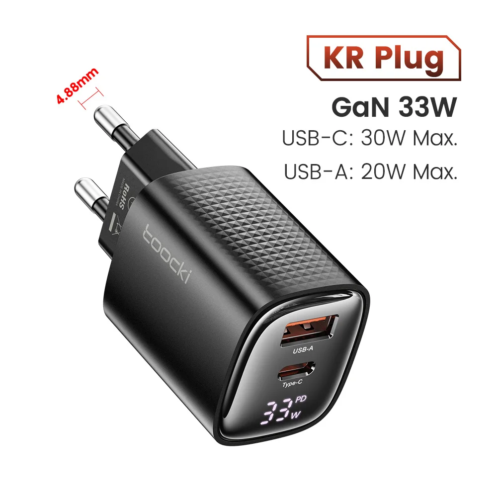 Toocki GaN USB-C Ladegerät 33W/67W mit Digitalanzeige PD QC Schnellladung 40W Typ-C Telefonladegerät für iPhone 17 16 15 Samsung Xiaomi