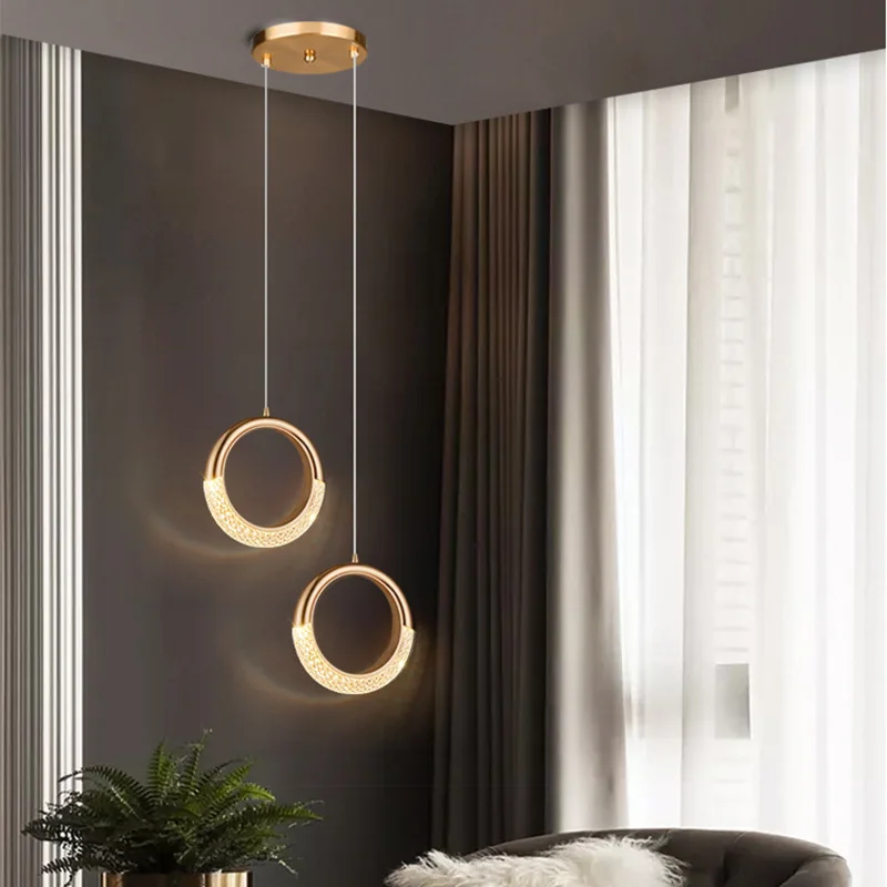 Nórdico Modern LED Pendant Light, Ouro Acrílico Lustre, Criatividade Pendurado Lâmpada, Casa Loft, Quarto, Cabeceira, Estudo, Escadas