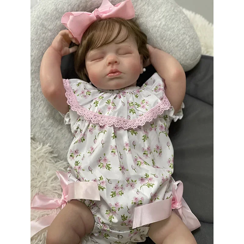 19inches Newborn Baby LouLou Sleeping with Hand Rooted Hair Very Soft Cotton Body 3D Painting with Visible Veins