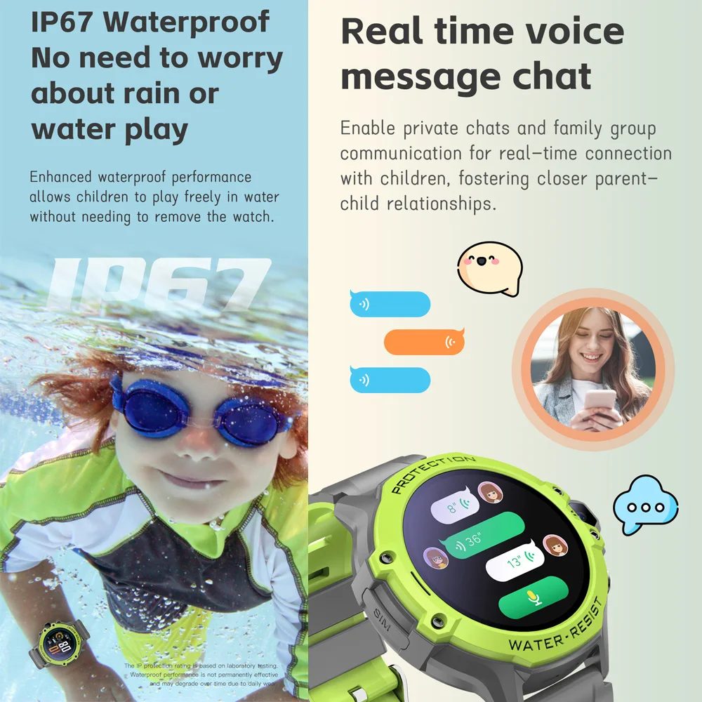 4G Kids Smart Horloge Telefoon GPS LBS WIFI Locatie SOS Video-oproep Remote Monitor IP67 Waterdichte Smartwatch Kinderen klok 2024