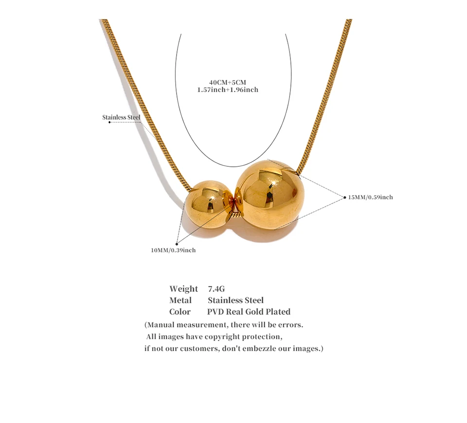 Yhpup Halskette mit rundem Kugelperlen-Anhänger aus Edelstahl, modisch, wasserdicht, Metall, täglich, goldfarben, trendiger Schmuck für Frauen, Geschenk – Detail 7