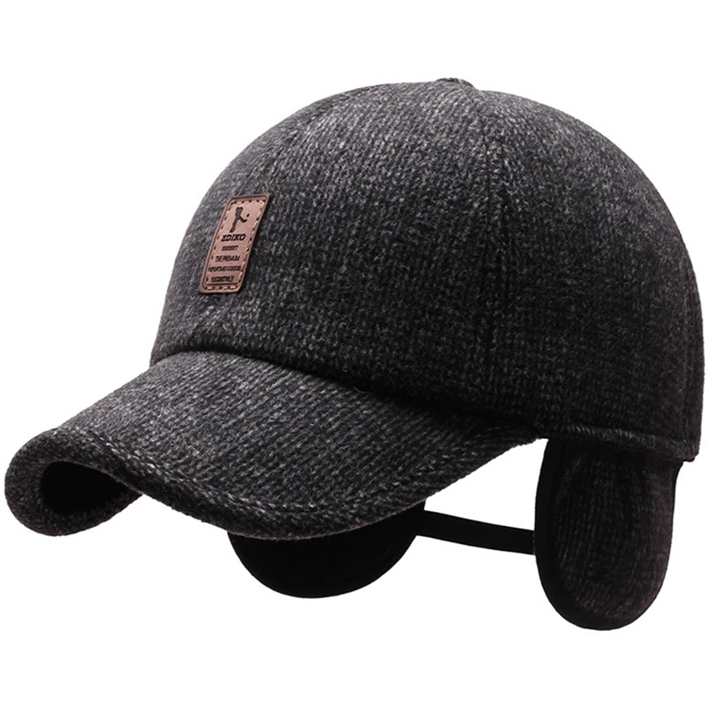 Hunting Ear Protection Peaked Caps Winter Autumn Men Wool Hat with Earflap Warm Baseball Cap Hiking Climbing Gorras Casquette 