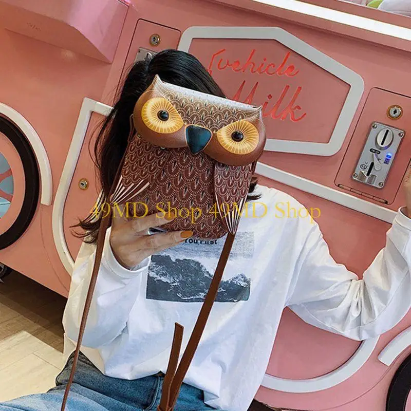 

49MD Owl Cartoon PU Leather Handbag Casual Satchel School Purse Shoulder Bag Cro