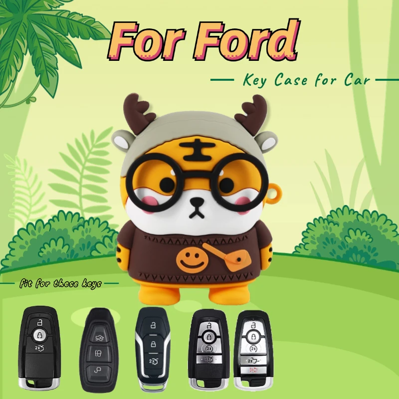 Carbon car key covers For Ford Mondeo Fox Collar Sharp Horse Explorer F-150 Fusion Maverick Mustang Cartoon shell Accessories