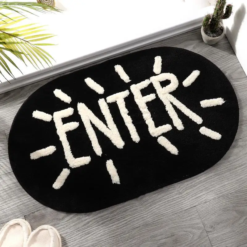 

Korean Style Bathroom Mat Water Absorbent Entrance Door Mat Non Slip Bedroom Carpet Pad Oval Shape Polyester Material