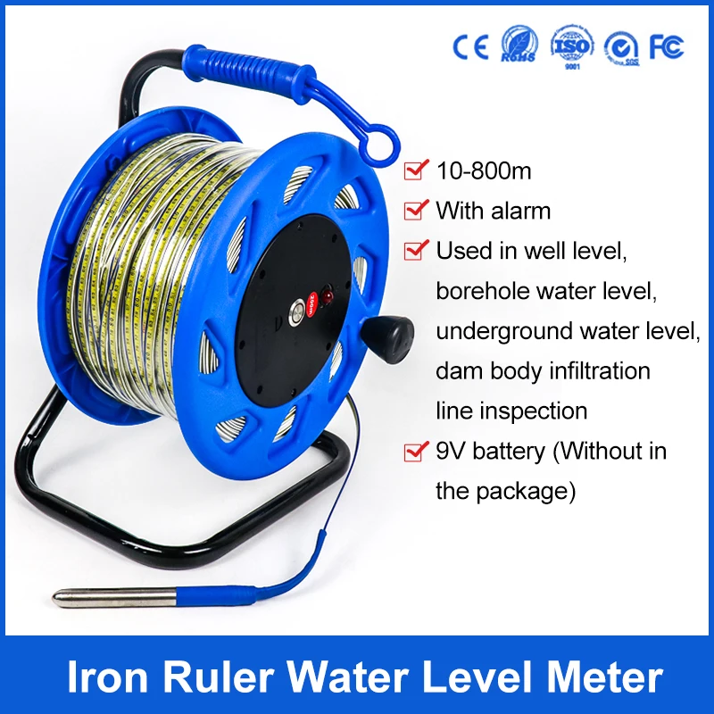 Steel Ruler Tape Deep Well Level Gauge 100 Meter 15mm Probe Water Level Meter