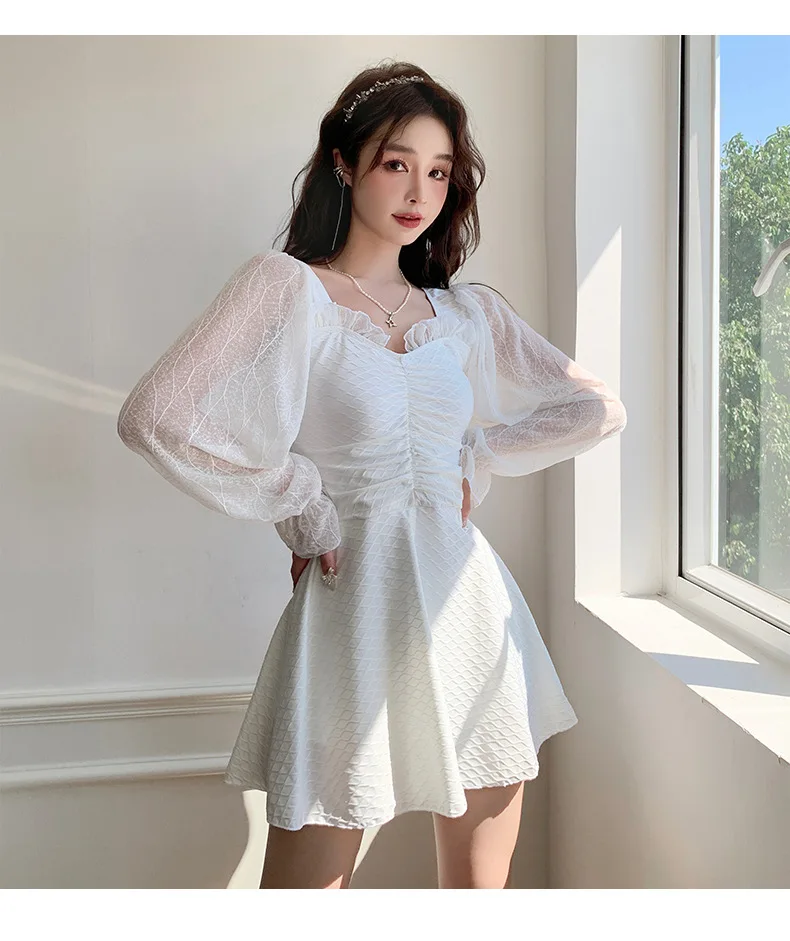 Swimwear Women's One-piece Skirt Long-sleeved Sunscreen Women's Slim 2022 Hot Spring Beach Skirt Lovely Swimwear for Students