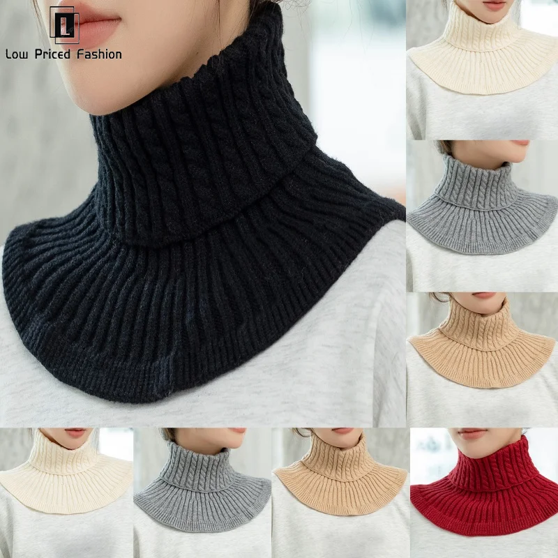 Women Winter Knitted Cotton Fake Collar Scarf Women Warm Turtleneck Neck Warmer Detachable Winter Windproof Scarf