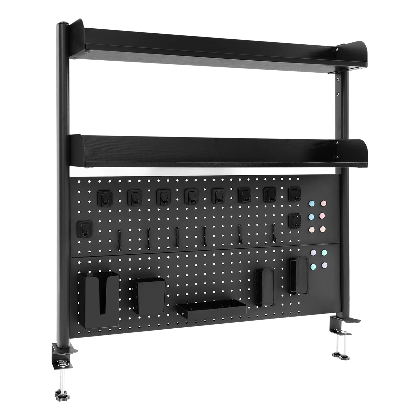 37" Clamp-on Pegboard with Accessories, No Drill Desk Shelf, 2-Tier Organizer with Hooks & Tray, Space Saving Storage Rack for Home Office & Dorm