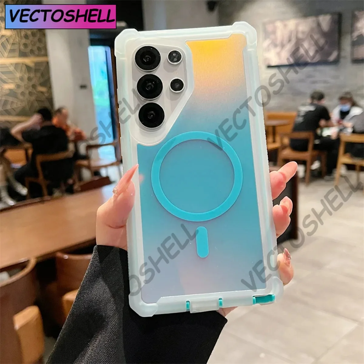 

Luxury Shockproof Magnetic Changing Color Case for Samsung Galaxy S25Ultra S24 Plus Double Layer Armor Magsafe Protective Cover