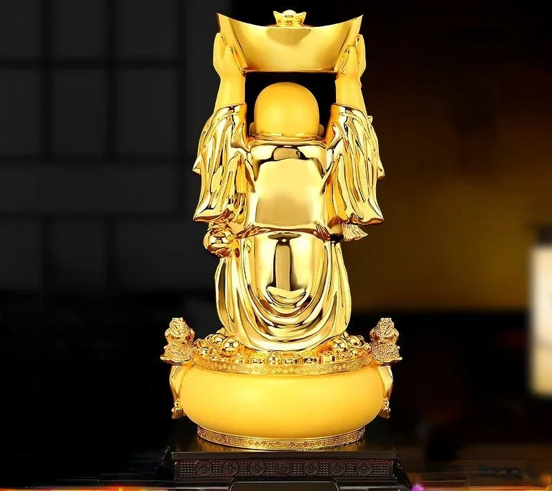 feng shui Maitreya Buddha Ornaments Yuanbao Attract Wealth Pot Belly Buddha Treasure Living Room Office Decor