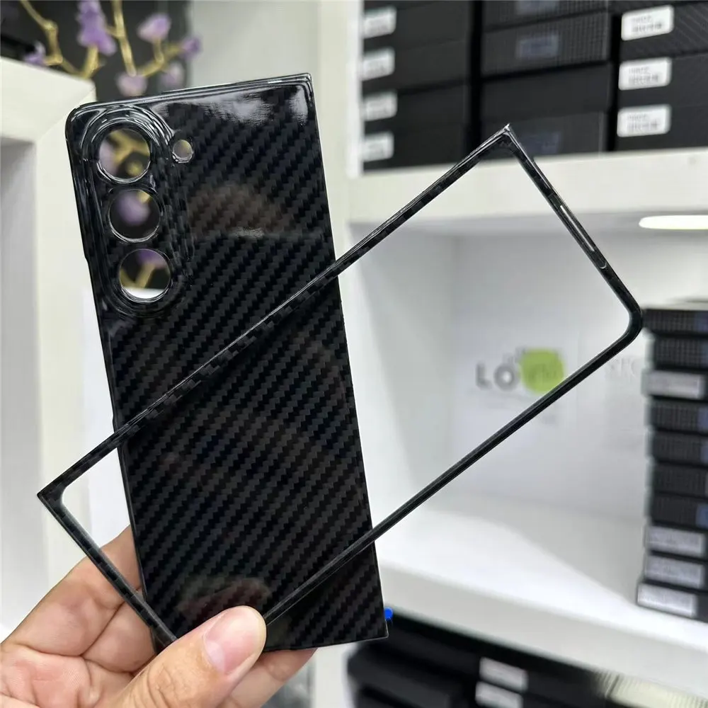 Glossy Genuine Real Carbon Fiber Aramid Case for Samsung Galaxy Z Fold5 4 Anti-fall Armor Cover