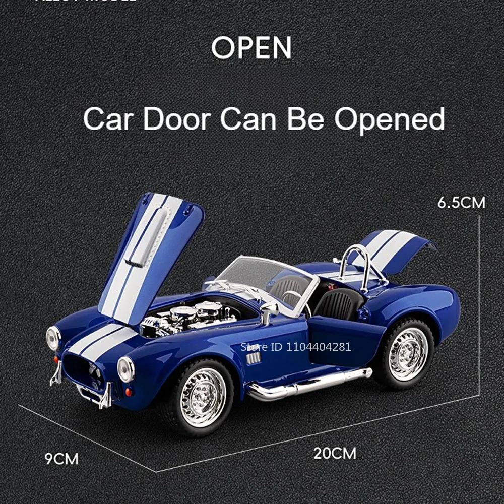 1:22 Shelby Cobra 427 Z4 Toys Sports Cars Models Pull Back Light Music Miniature Car Doors Opened Vehicle for Kid Festival Gifts