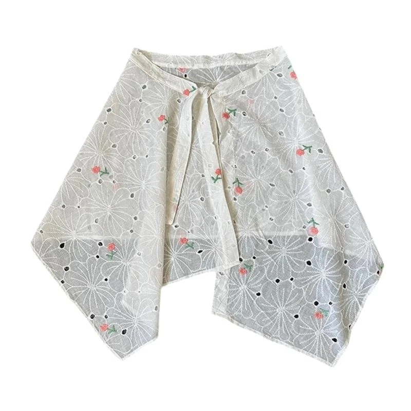 Y5GC Aesthetic Embroidery Flower Layered Hip Covering Mini Wrap Skirt Underskirt Apron Skirt Bandage Shirt Extender for Women