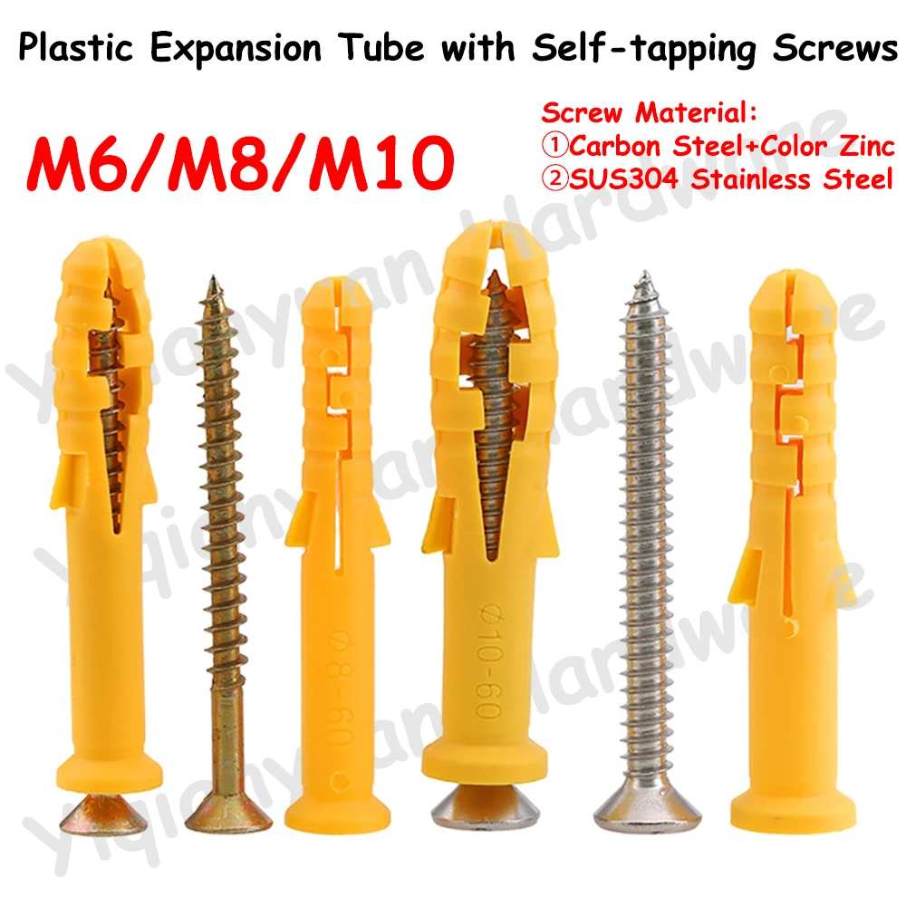

Yiqianyuan M6 M8 M10 Wall Mounted Plastic Expansion Drywall Anchor Set with Self-tapping Screws M4 M5 M6 Expansion Screw Kits