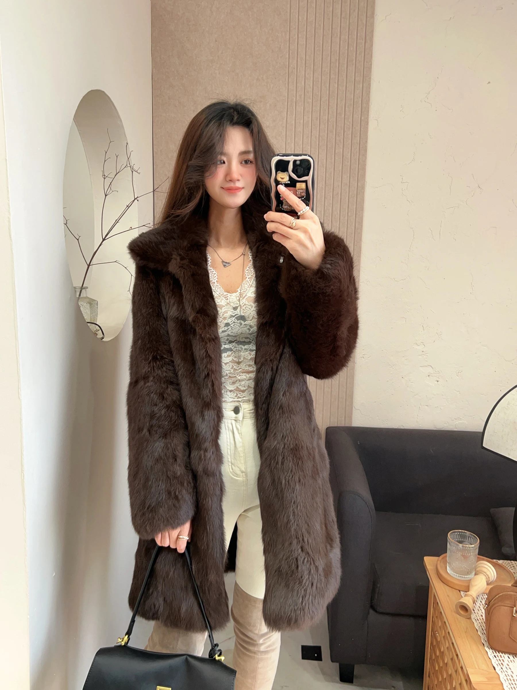 

New High-end Rabbit Fur Integrated Medium Long/short Jacket for Women's Clothing