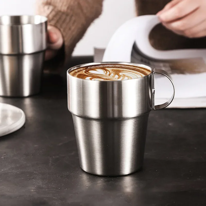 Double-walled Coffee Cup Set 304 Stainless Steel Mugs Coffee Cups Pack 6 Cups Tea Cups Outdoor Heat Insulation Anti-scalding