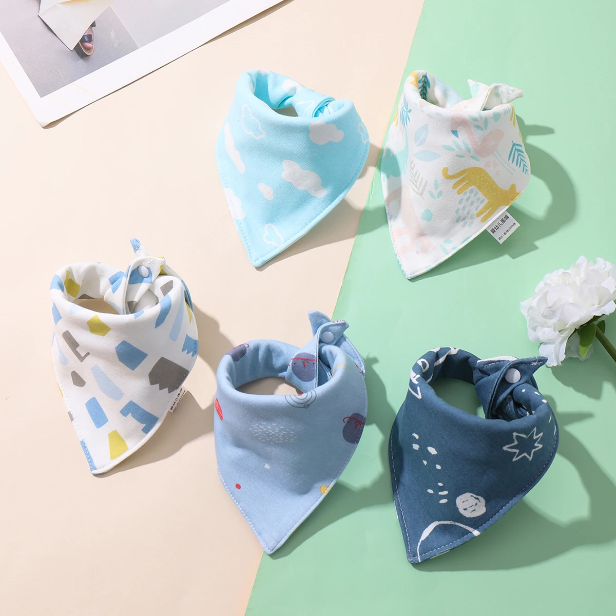 5pcs Baby Saliva Towel Triangle Scarf Pure Cotton Bandana Waterproof Bibs Newborn Boys Girls Absorbent Cloth Bib Saliva Scarf