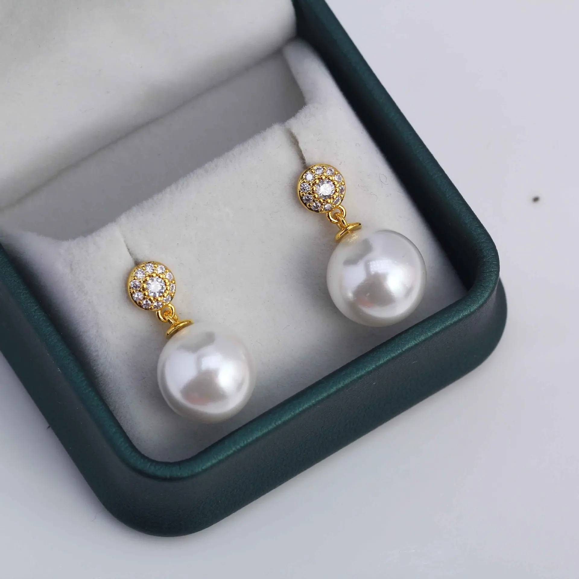 New Chinese Style Women Brass Gold Plated Small Compass CZ Blank Setting Handmade Findings For DIY Pearl Stud Earring