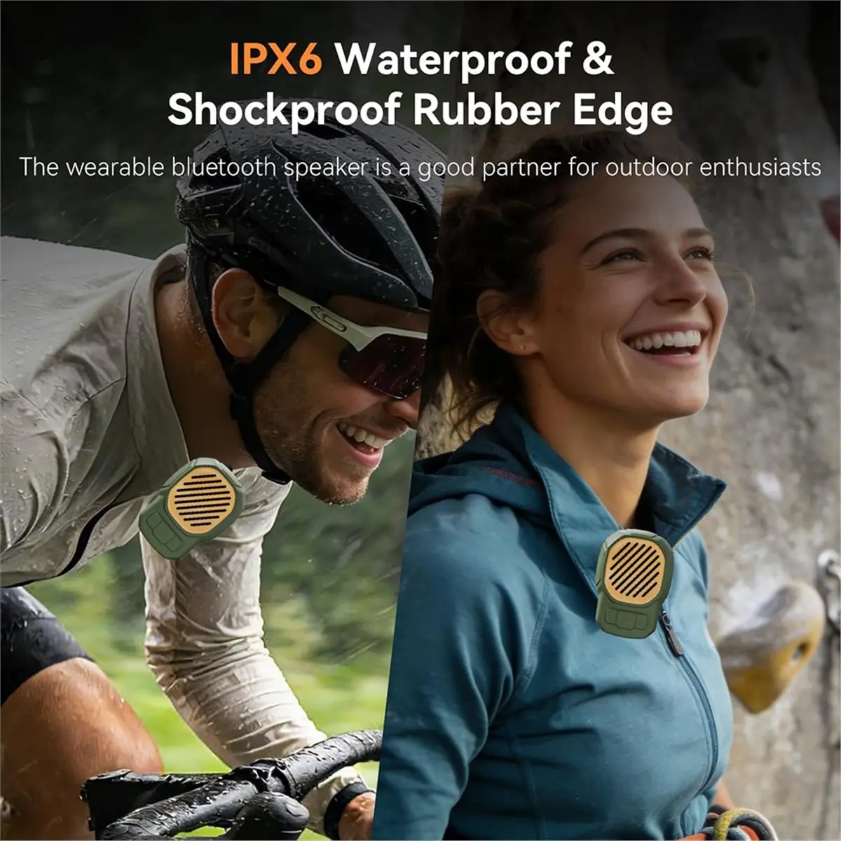 Wearable Bluetooth Speaker with Magnetic Clip, Portable Speaker, IPX6 Waterproof, Built-in Mic
