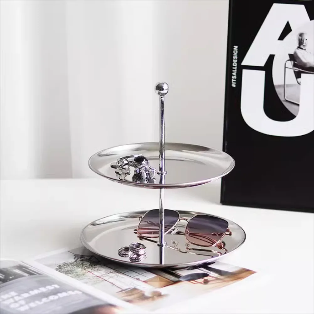 Nordisches Mehrstöckiges Edelstahl-Regal Snack- und Obstteller Desktop-Schlüsselaufbewahrungstablett Restaurant-Tablett Wohnzimmer-Präsentationsregal Deko – Detail 1