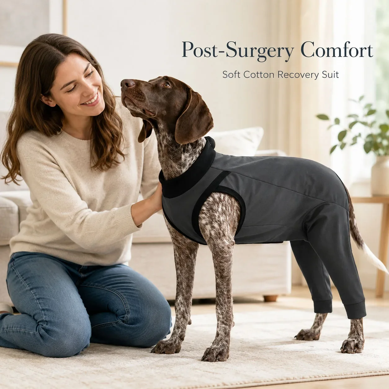 Dog Surgery Recovery Suit Cotton Full Body Jumpsuit Back Zipper Protective Pajamas for Spay Neuter Skin Wounds Small Large Dogs