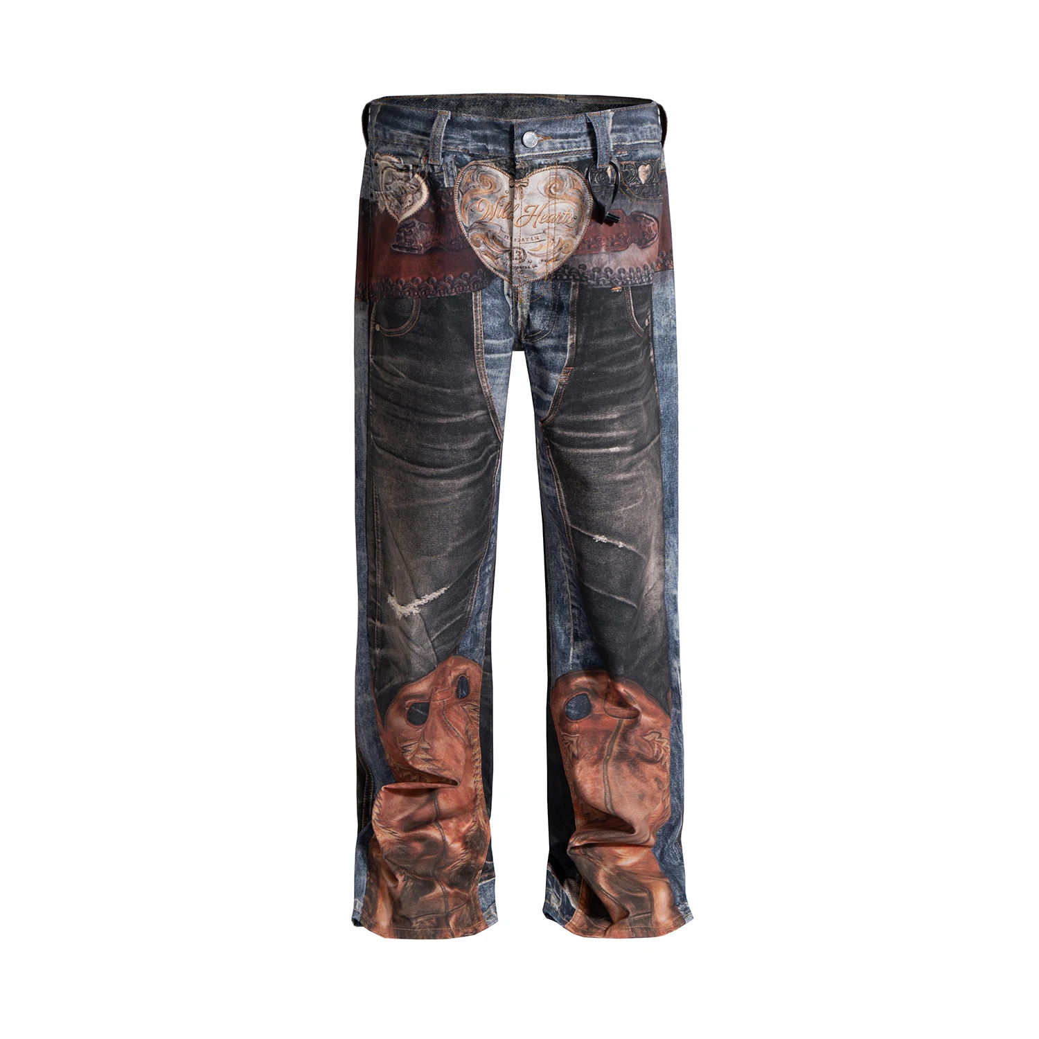 High Street 3D Print Patchwork Baggy Jeans for Men Straight Vintage Color Match Casual Ropa Hombre Denim Trousers Oversized