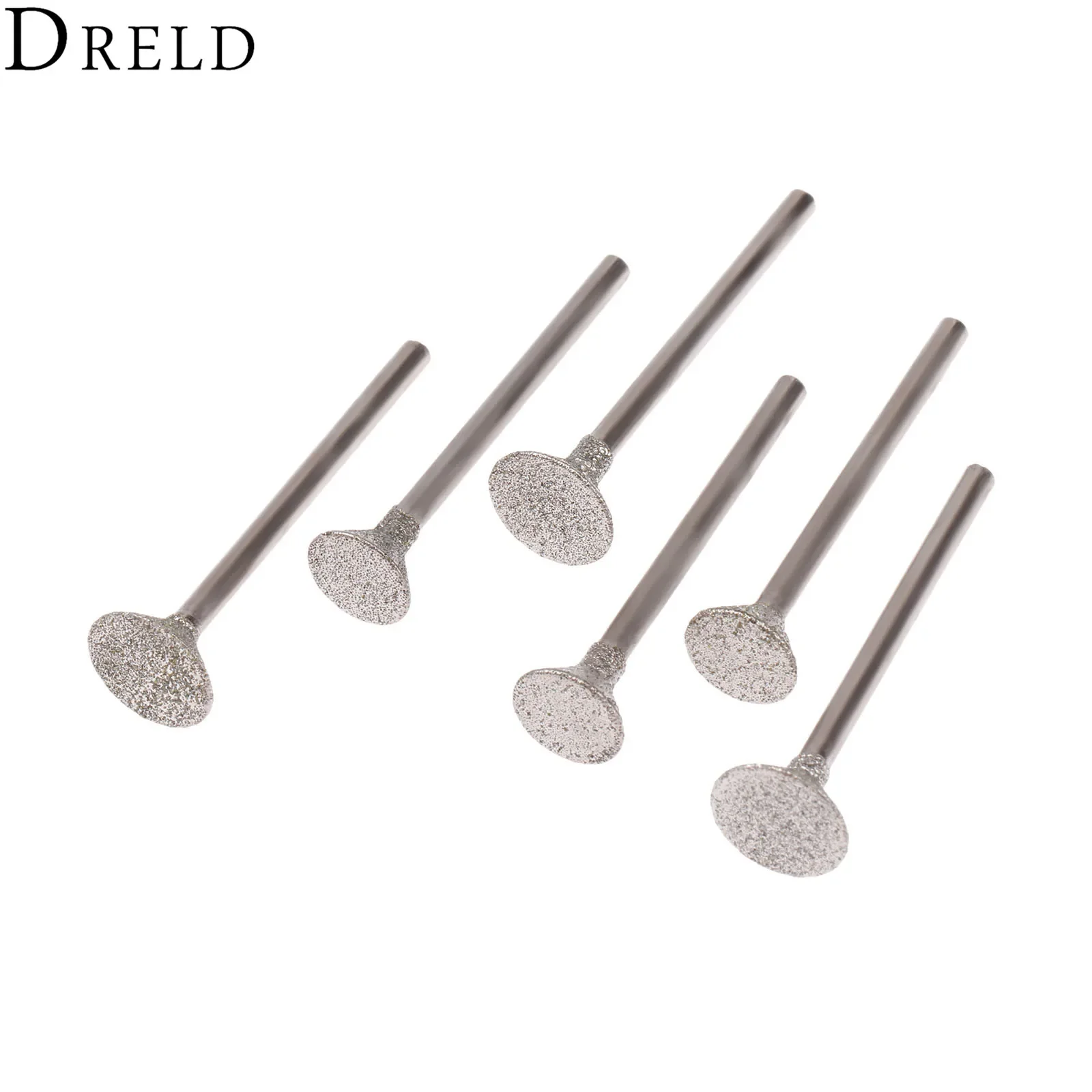 DRELD-Cabezal de pulido de diamante para taladro Dremel, brocas de 3mm, vástago, Jade, piedra, tallado, herramienta de grabado, 6 piezas