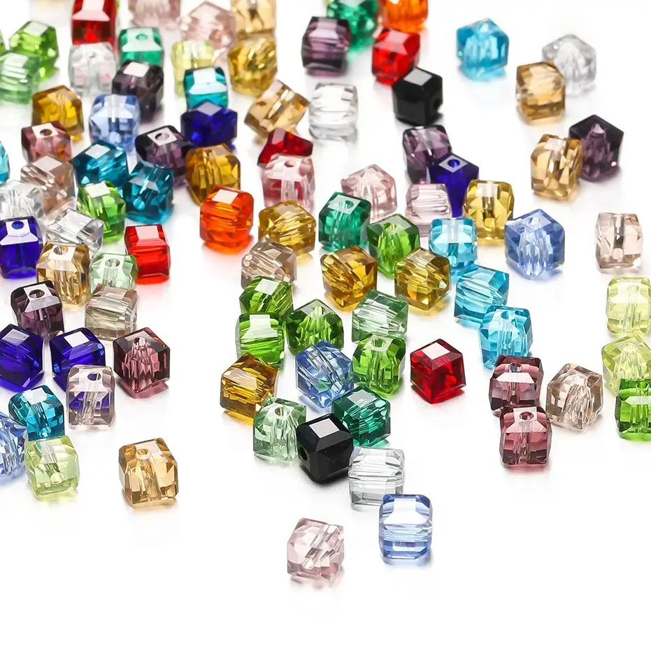 50pcs/lot Transparent Square Crystal Glass Beads Loose Spacer Necklace Beads for Jewelry Craft phone Chain Making Accessories