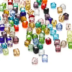 50pcs/lot Transparent Square Crystal Glass Beads Loose Spacer Necklace Beads for Jewelry Craft phone Chain Making Accessories