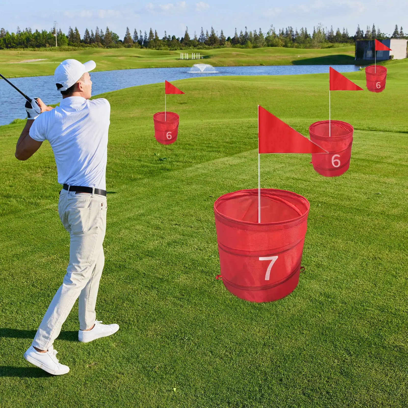 Foldable Backyard Golf Game Bucket 210D Oxford Cloth Portable Outdoor Practice Bucket, Digital Storage Bucket for Chipping Games