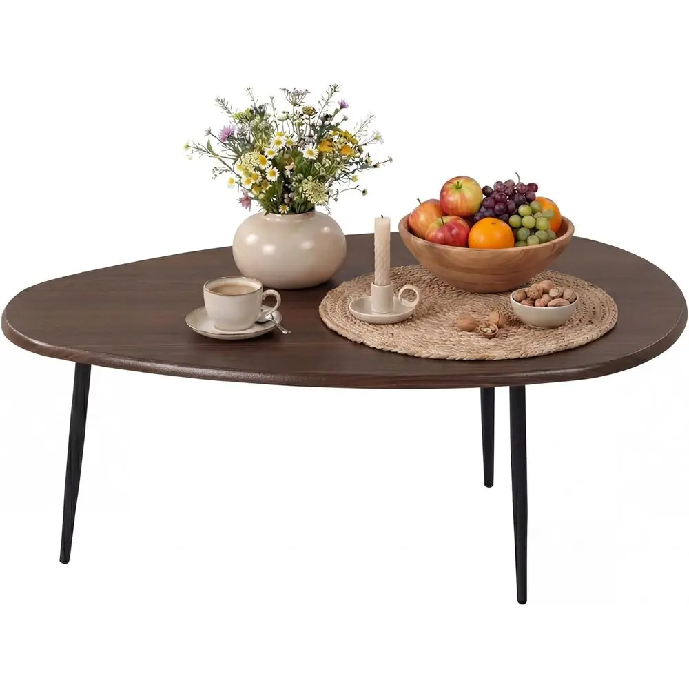 

42.5-inch Modern Accent Table with Metal Legs, Rounded Edges for Small Spaces, Easy Assembly, Walnut