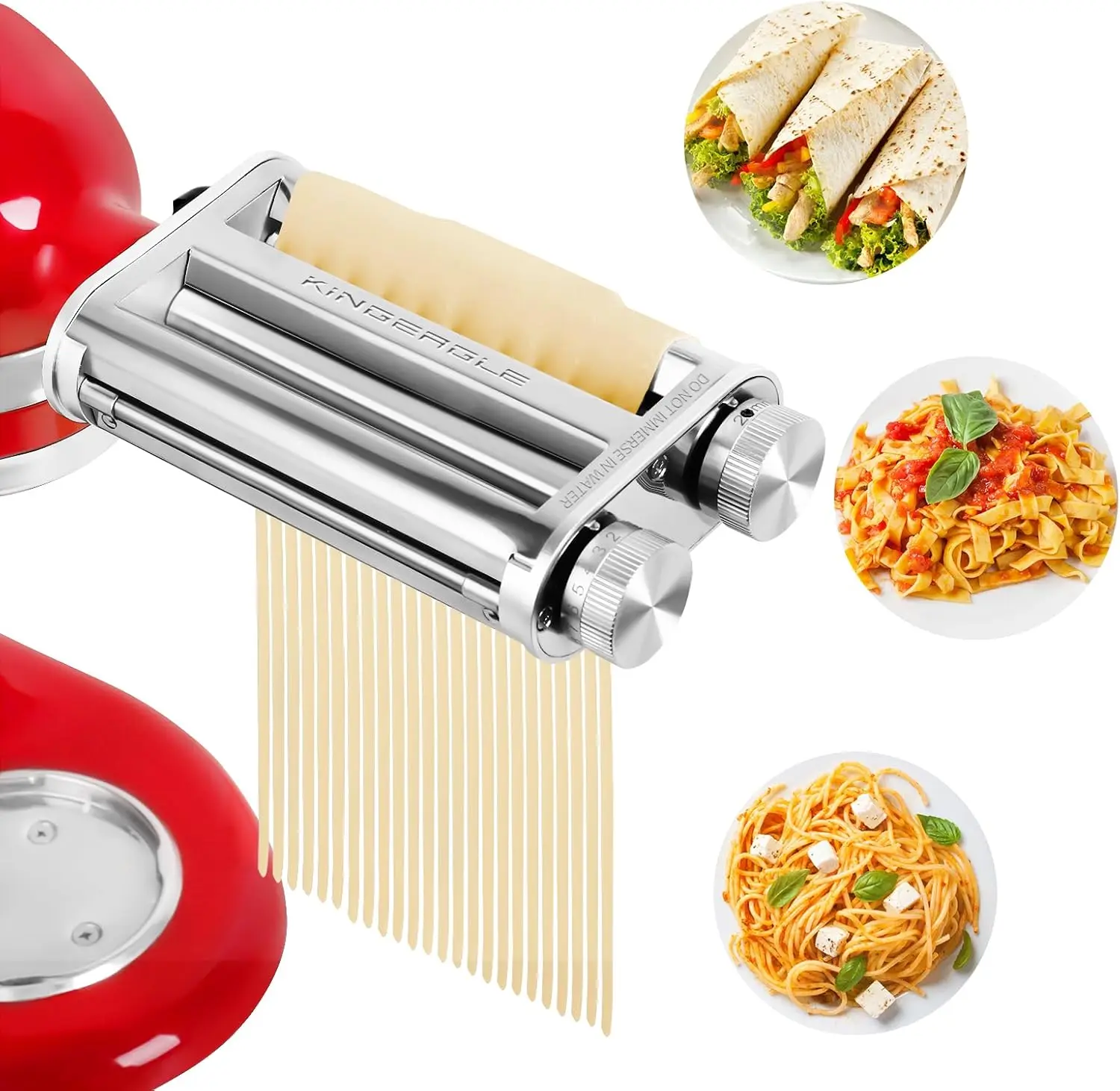 

3-in-1 Stainless Steel Pasta Maker Attachment for Stand Mixers, 8 Thickness Settings, 5.7-Inch Wide Sheets