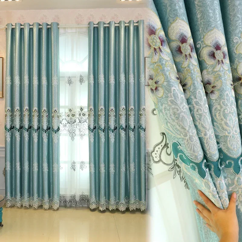 European Style Embroidered Applique Finished Blackout Curtains for Living Room Dining Bedroom Luxury Window Room Customize