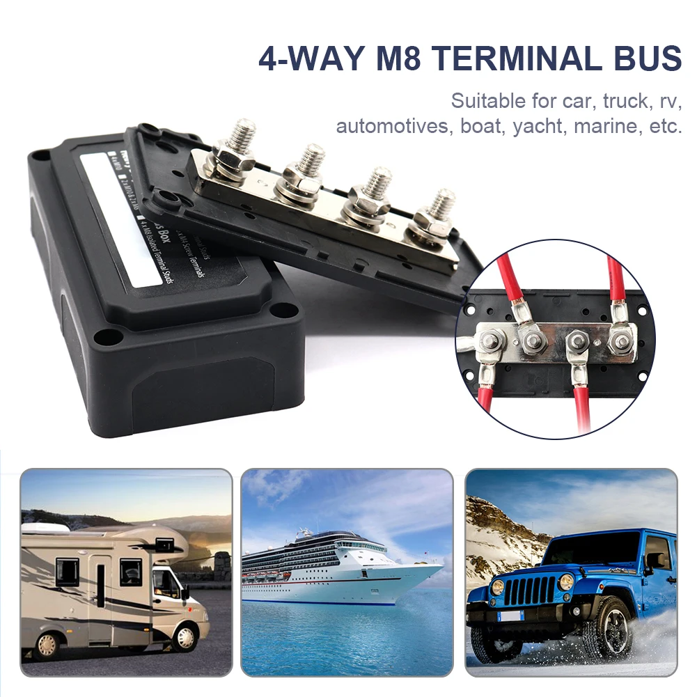 4 Way M8 Terminal Bus Bar Box Board 300A High Current Busbar Automobiles Maximum Connection Amplifier Power Case for Car RV Boat