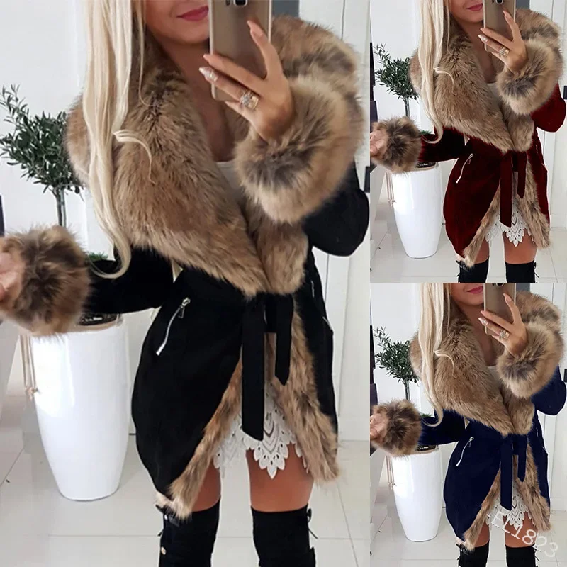 Autumn Winter Women's Clothing Slim Mid-Length Coat Cotton Coat Fur Hooded Long Sleeve Parka Jacket Warm New