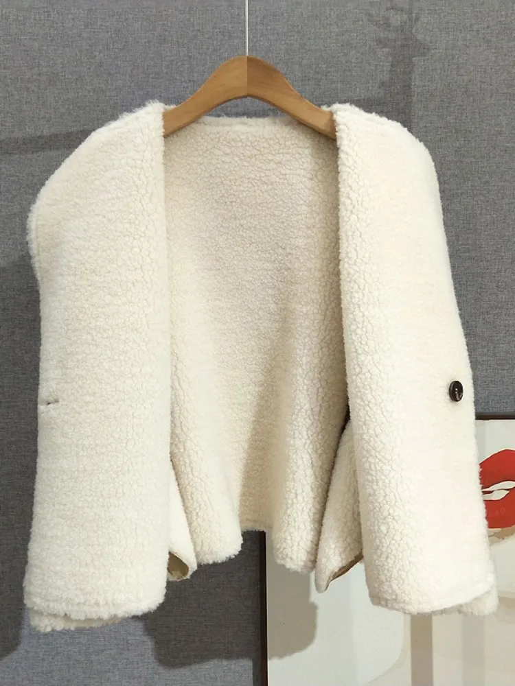 Gran oferta de invierno, abrigo de lana Reversible para mujer, abrigo informal de piel de oveja auténtica, chaqueta con solapa de un solo botón, ropa de abrigo gruesa y cálida holgada