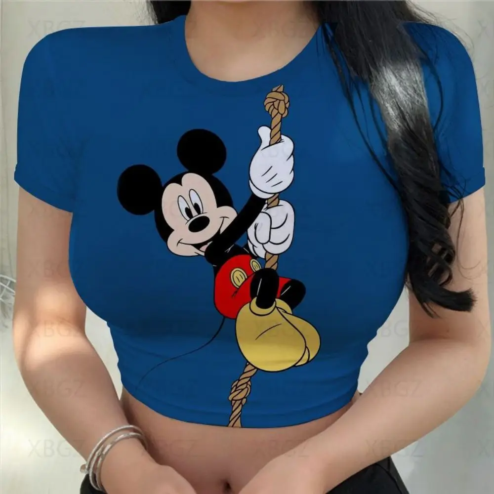 Party Woman Clothes Sexy Women's T-shirt Slim Fit Crop Top Print Y2k Tight Fashion Blouses 2024 Mickey T-shirts Minnie Mouse 3XL