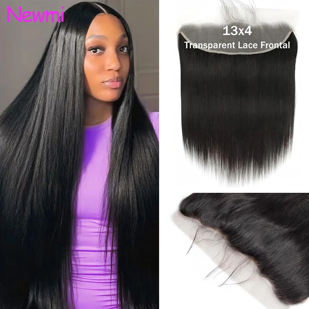 

Newmi Straight 13x4 Lace Frontal Only Brazilian 100% Human Hair Extensions Transparent Swiss Lace Pre Plucked Natural Black