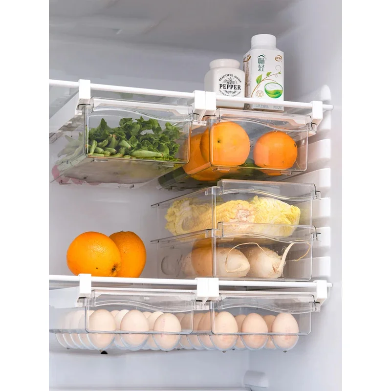 

Drawer Type Food Storage Box for Refrigerator Clear Fruit Egg Organizer Boxs Under Shelf Slide Plastic Kitchen Container