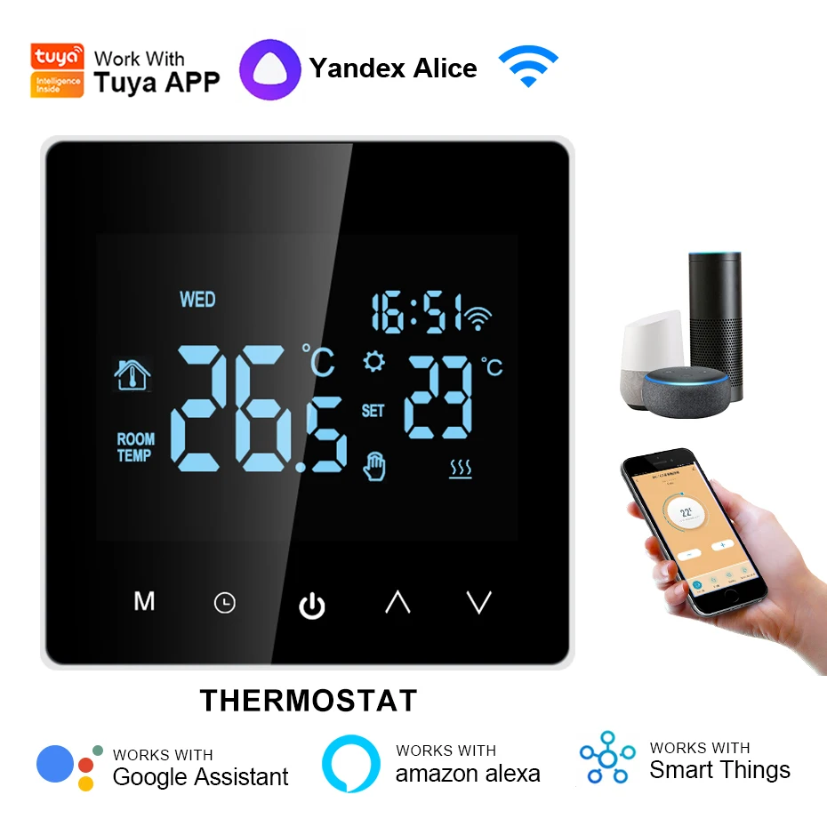 Termostato inteligente con Wifi para calefacción de suelo, controlador de temperatura para caldera de agua/Gas, con pantalla táctil LCD, compatible