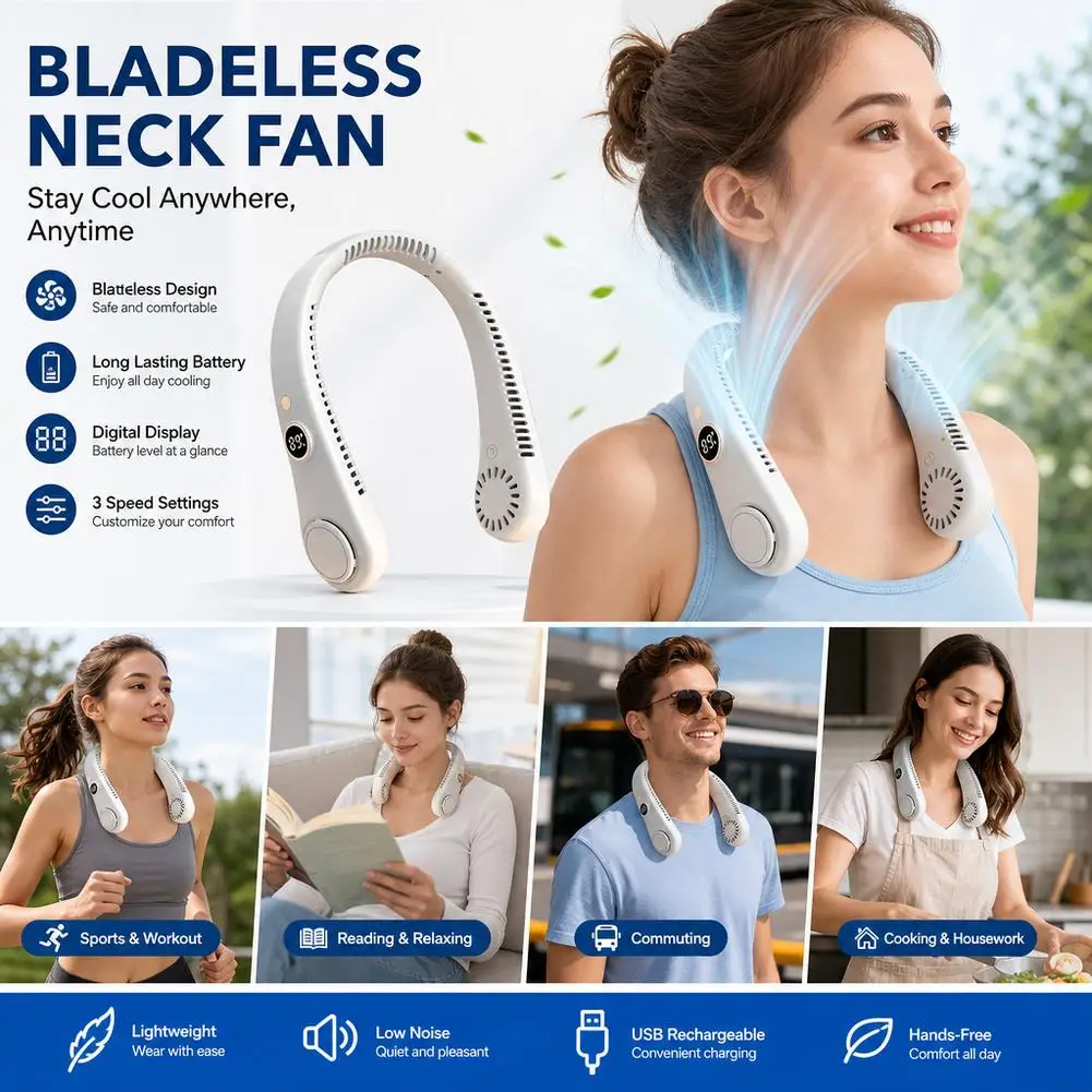 Tragbarer Nackenventilator Turbo für Outdoor-Aktivitäten, Kleines Sommergeschenk, Bequemer Hängeventilator für unterwegs – Detail 8