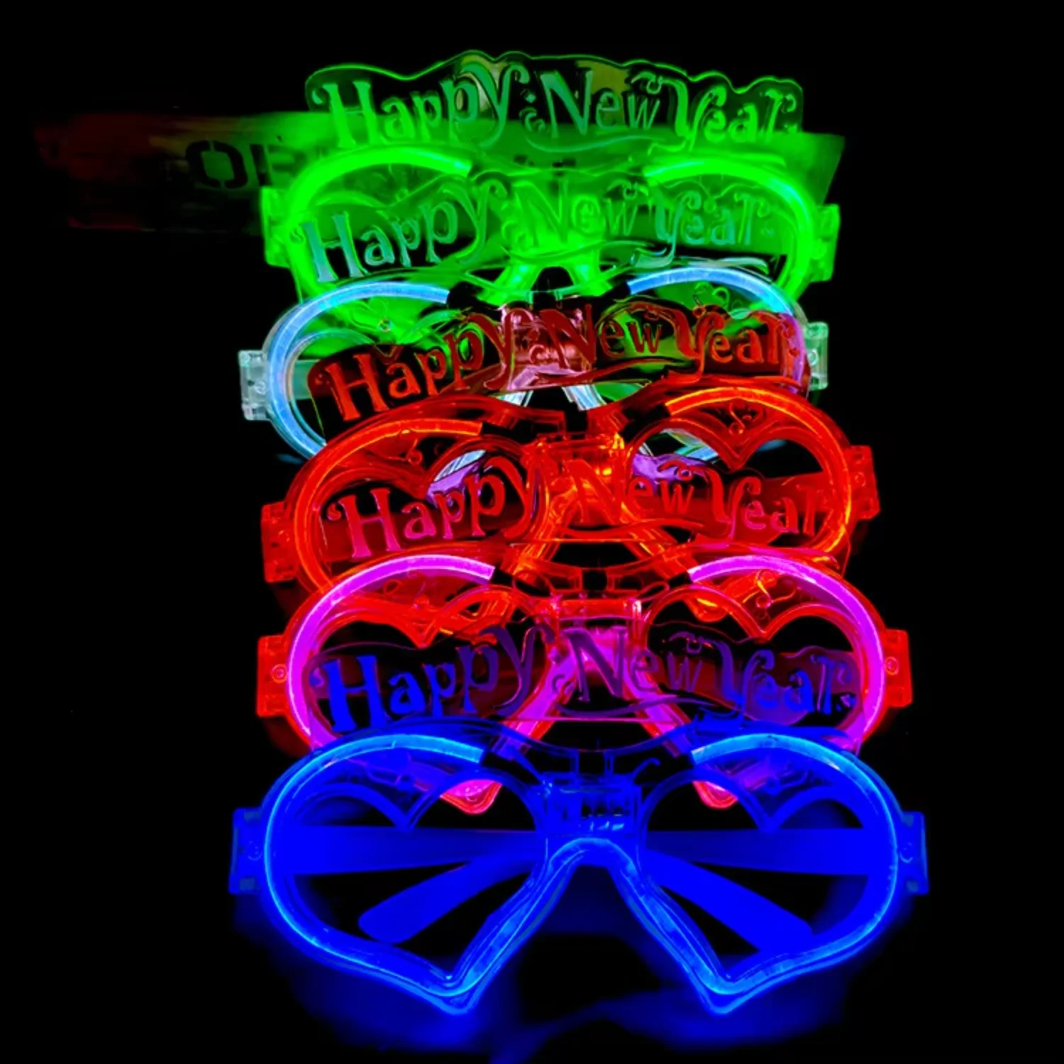 LED Heart Glasses Neon Sunglasses Costume Party DJ Sunglasses Birthday Party Decoration Light Up Happy New Year Party