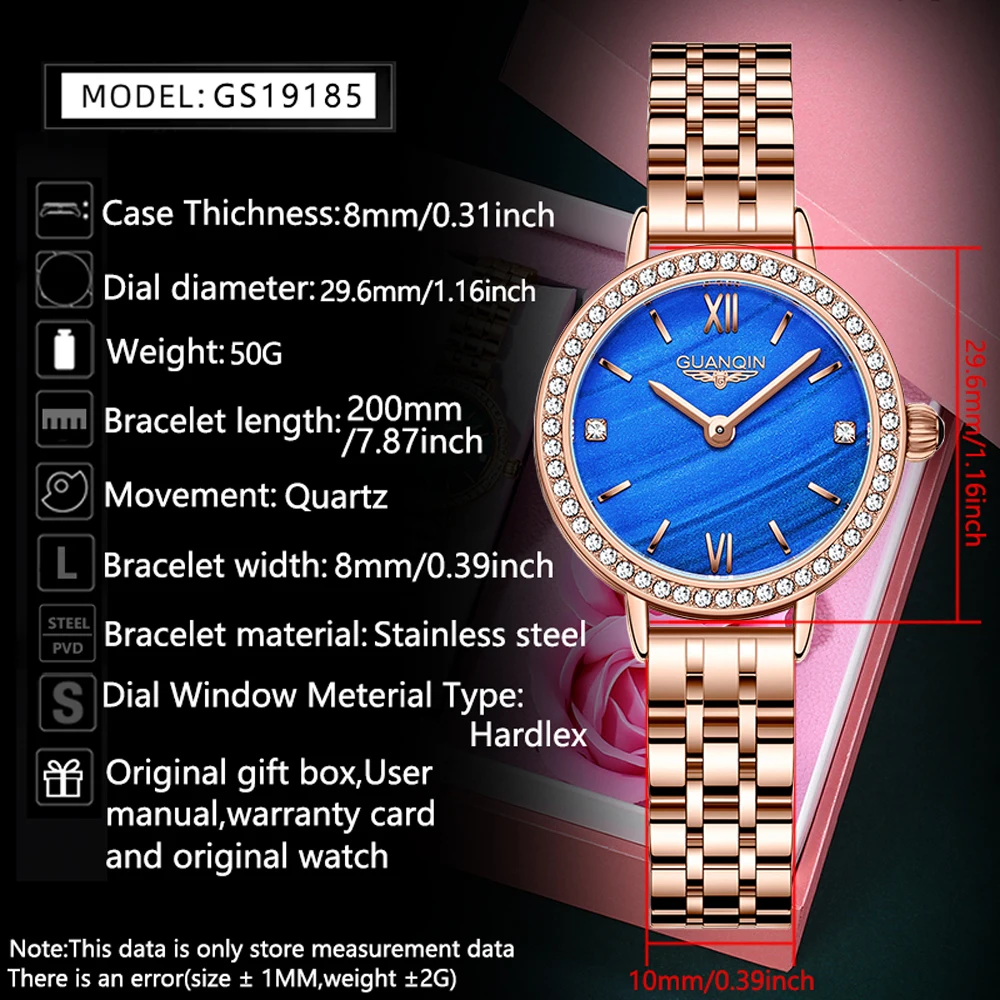 2024 New GUANQIN Gold Womens Watches Luxury Quartz Wristwatch Fashion Watch For Women Waterproof Exquisite Stainless steel Clock