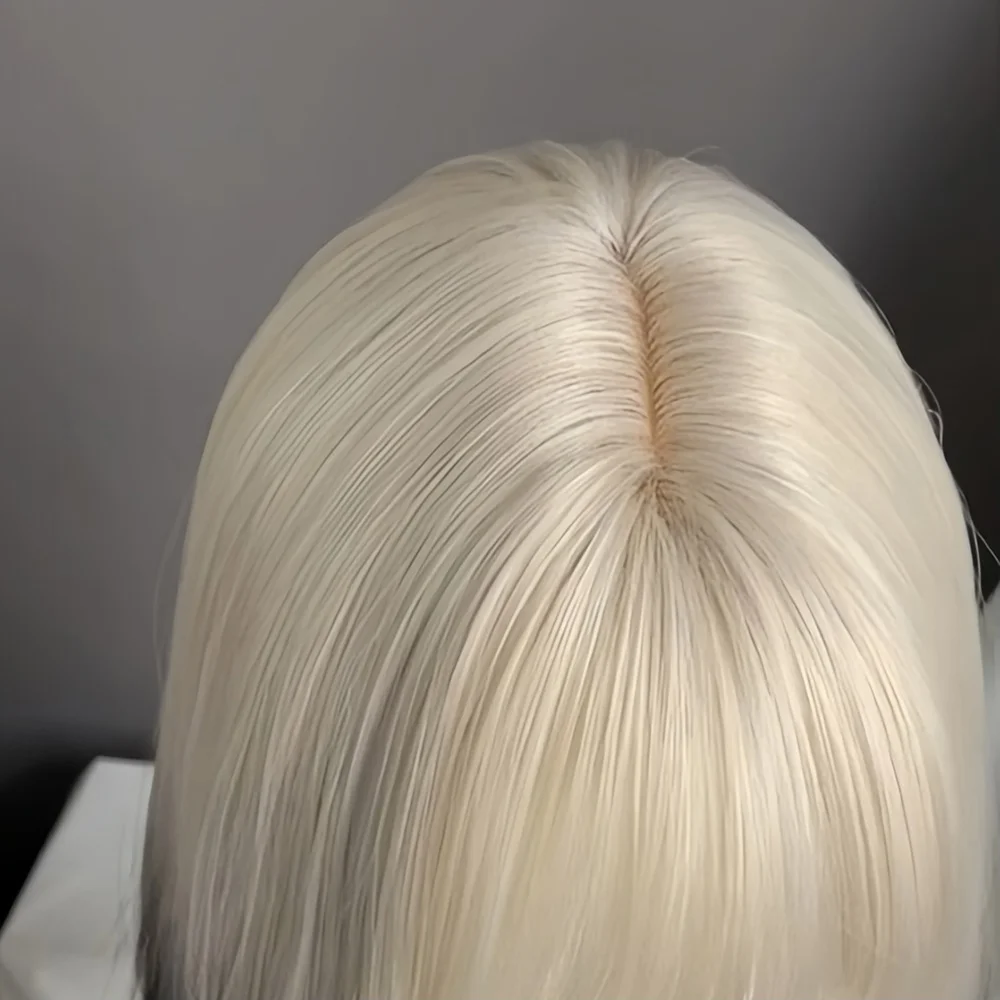 Cute Short Wig, Wig With Bangs, Woman Synthetic Wig Ombre Short Bob,Light Blonde Black Ombre Straight Bob Hair Wig,Gifts for Her image 6