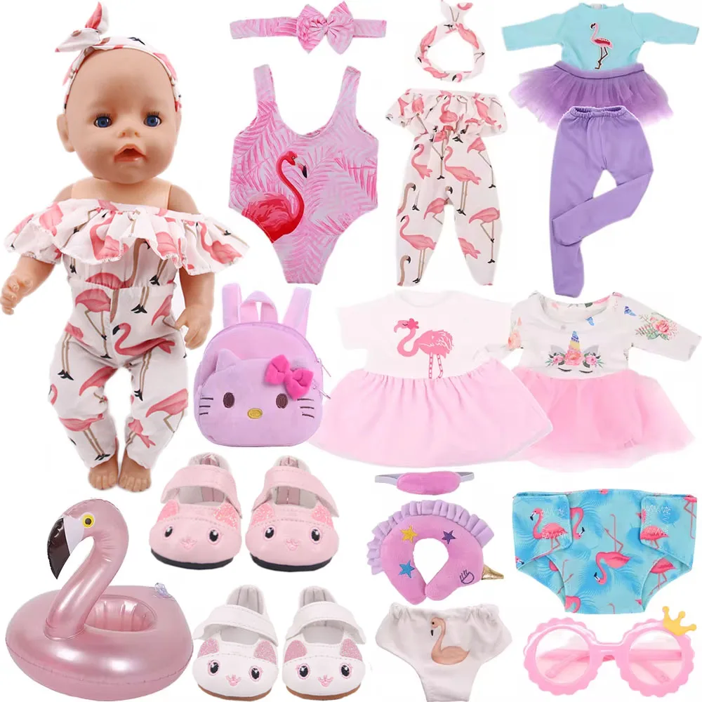 American Reborn Baby Doll Roupas, Gato, Flamingo, Unicórnio Impressão, Nossa Geração Girl\'s Toys Acessórios, 18 Polegada, 43cm